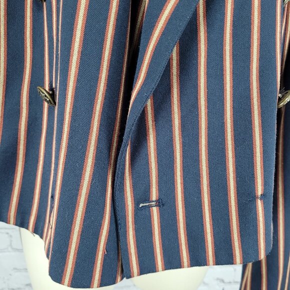 Free People Navy Striped Double Breasted Buttoned Cropped Jacket Small S - Picture 5 of 16